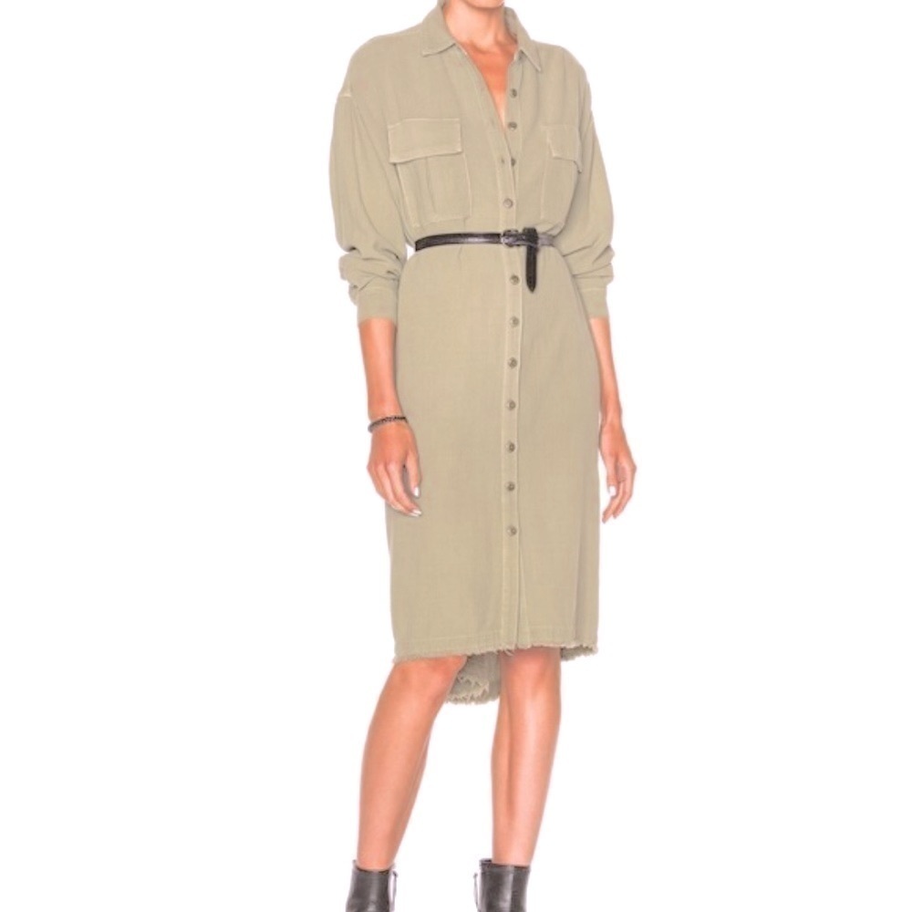 THE GREAT. Troop Shirt Dress pale green size Large 100% cotton luxury